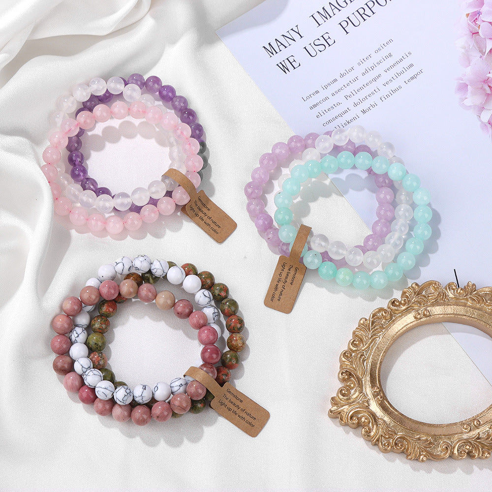 8mm Natural Stone Beads Elastic Bracelet for Women