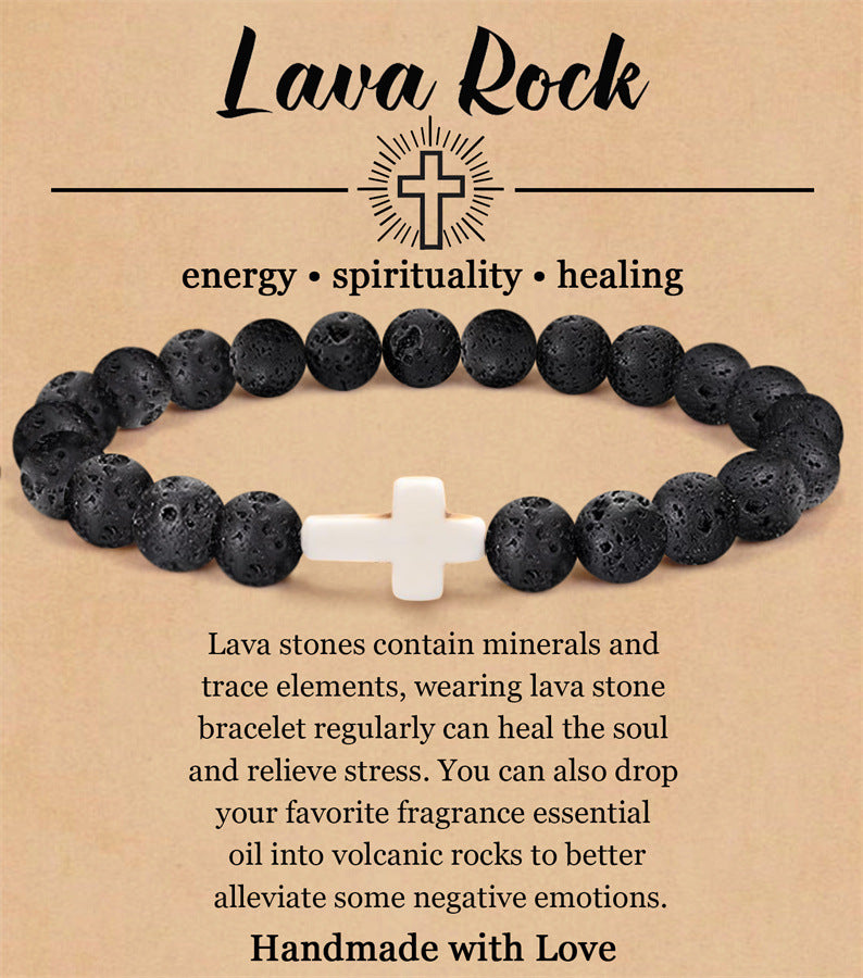 8mm Natural Stone Cross Bracelet for Men and Women