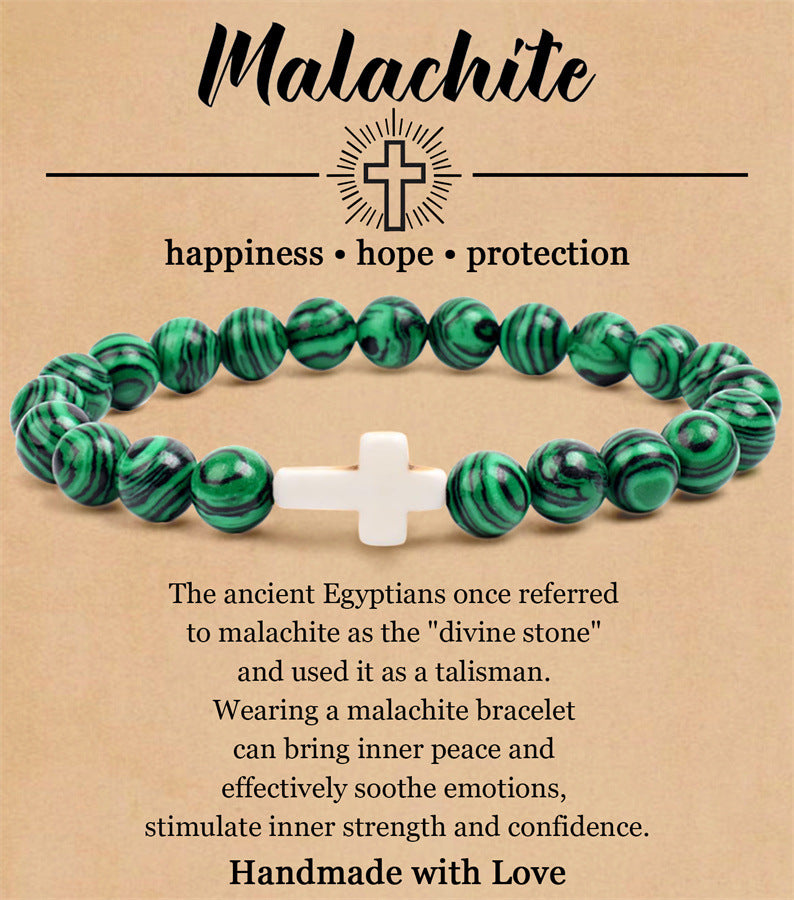 8mm Natural Stone Cross Bracelet for Men and Women
