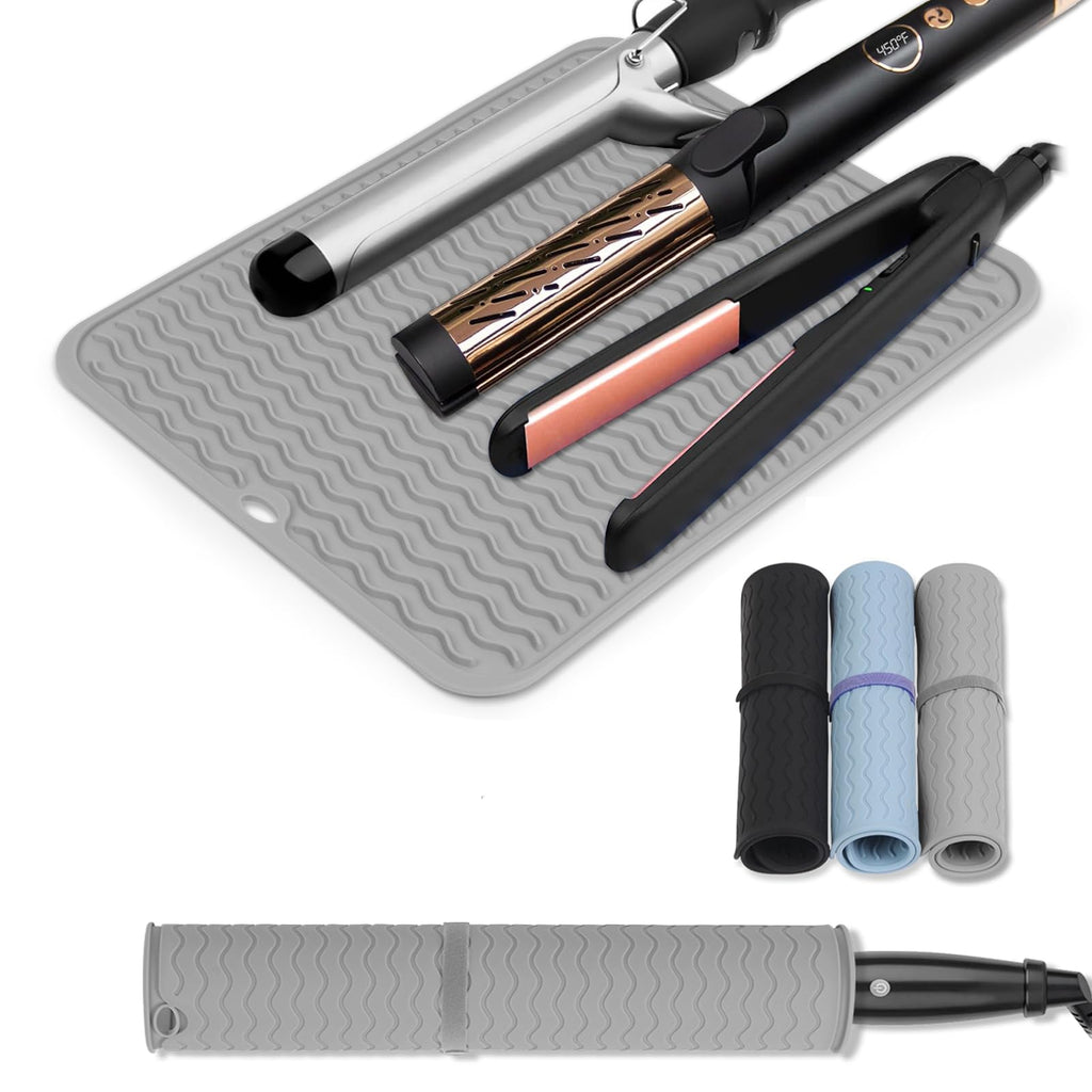 Oversize Silicone Heat Resistant Mat for Curling Iron Hair Straightener Flat Irons and Hot Hair Styling Tools Portable Wrap Cover with Velcro for Home Travel Gym Salon(14.2" x 11")