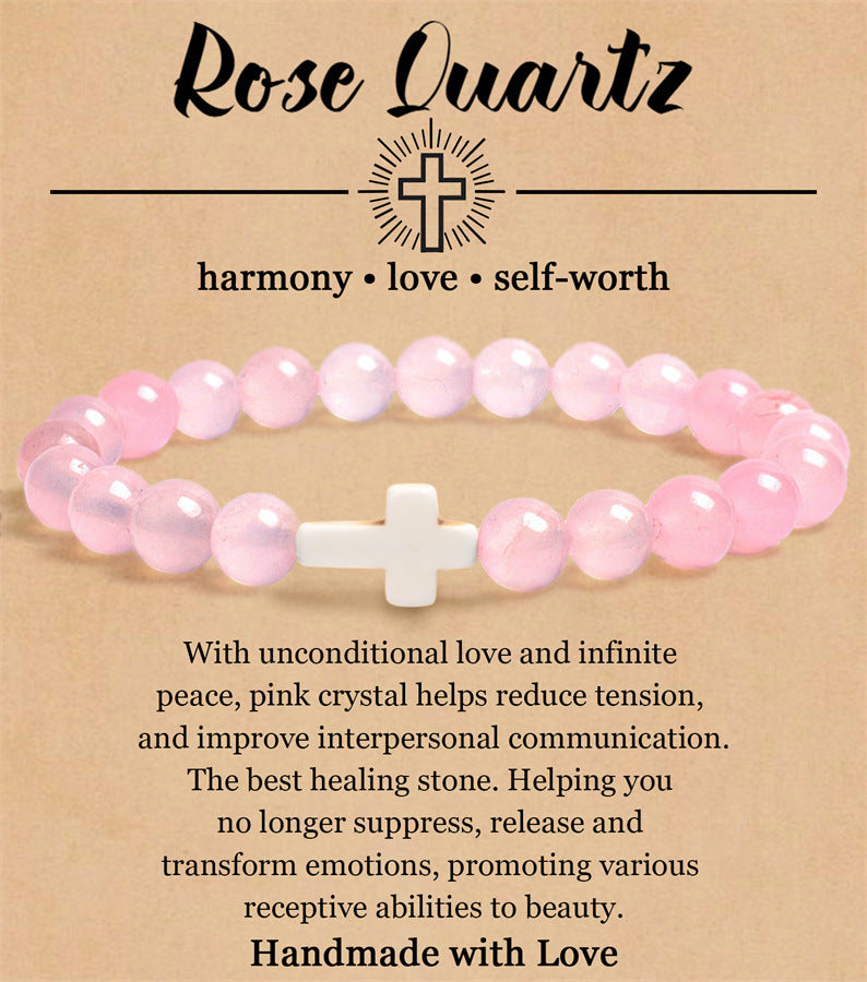 8mm Natural Stone Cross Bracelet for Men and Women
