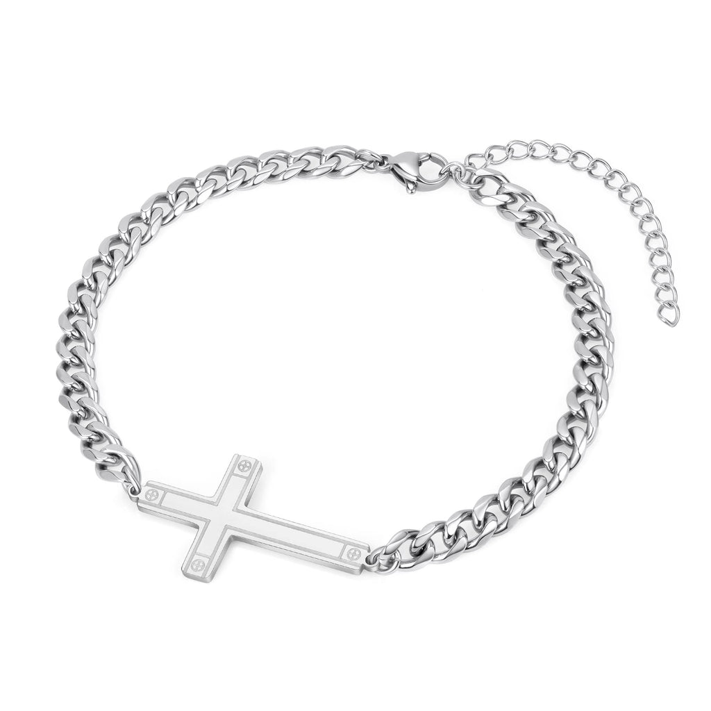 Stainless Steel Men's Silver Cross Bracelet