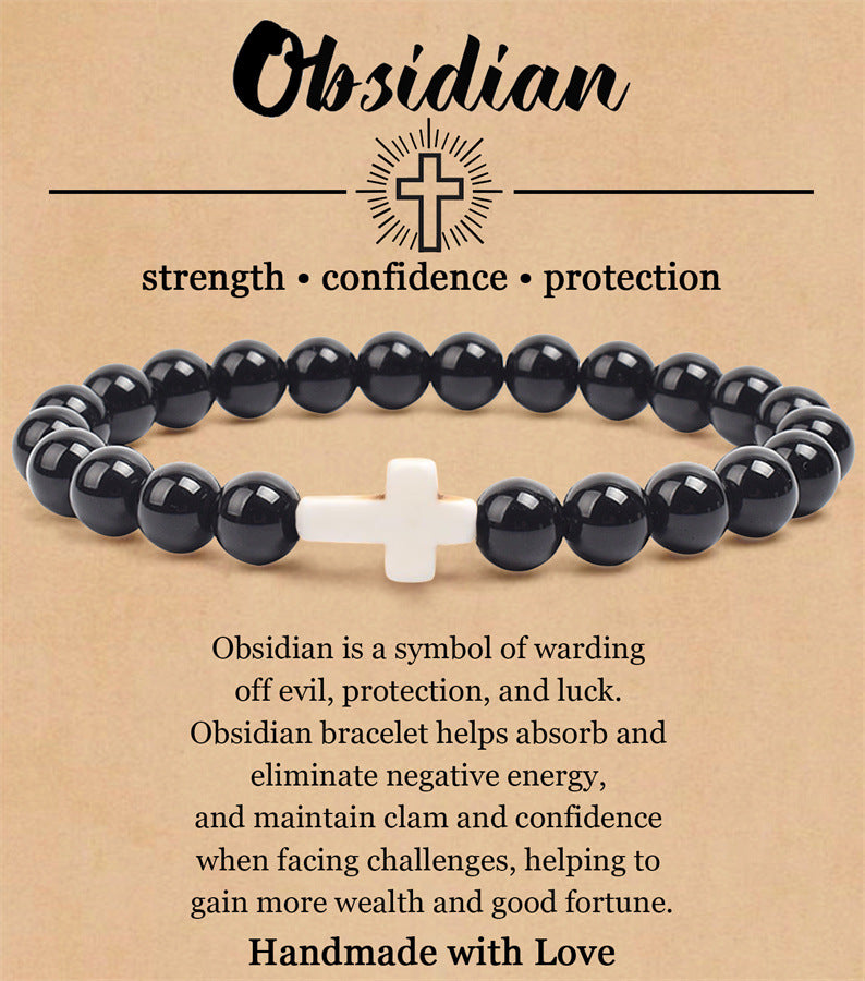 8mm Natural Stone Cross Bracelet for Men and Women