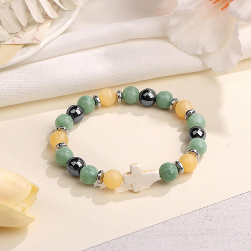 8mm Natural Stone Cross Bracelet for Men and Women