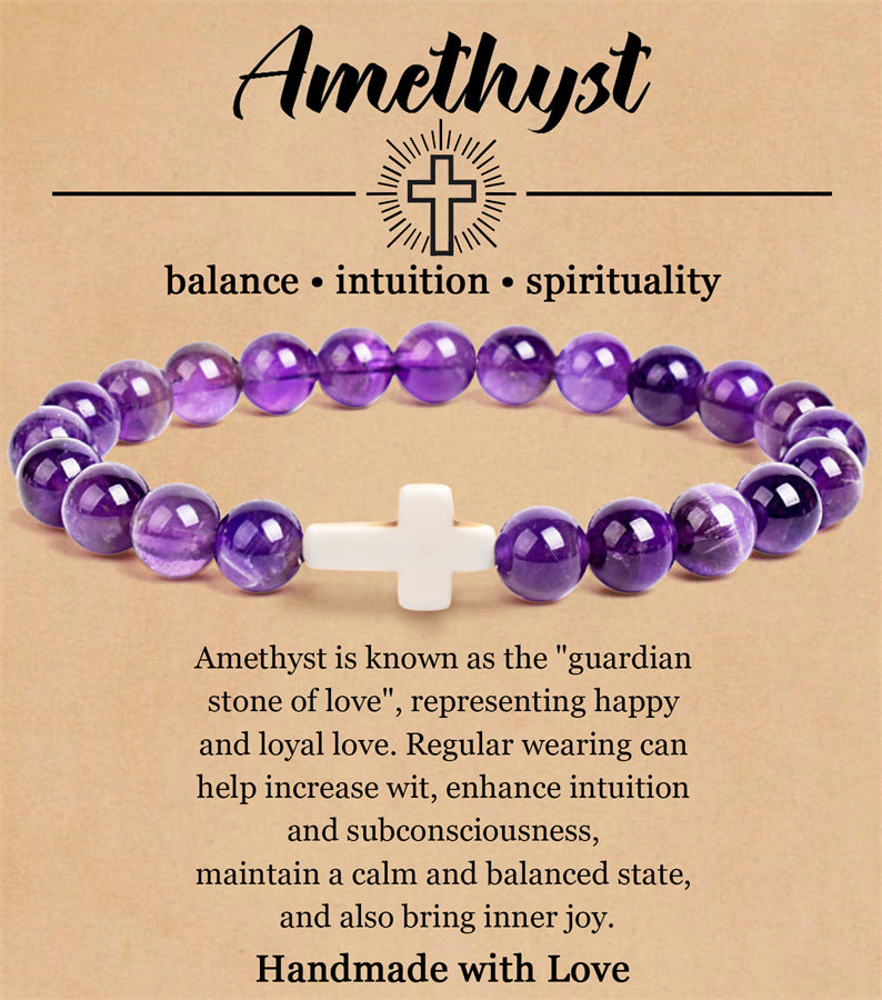 8mm Natural Stone Cross Bracelet for Men and Women